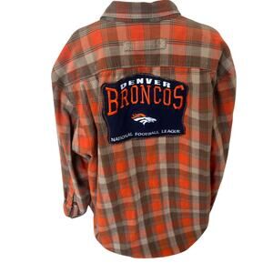 Denver Broncos Plaid Flannel Shirt XL Oversized Unique Football Tailgate Grunge